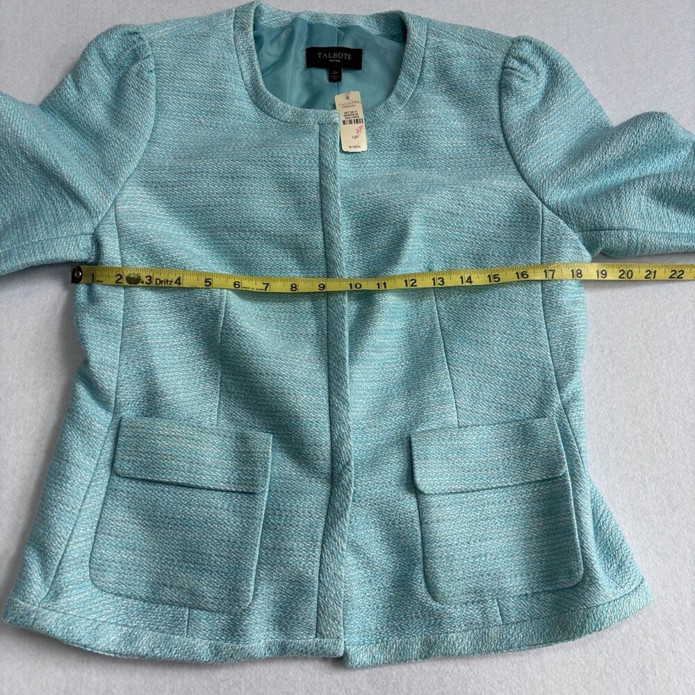 Talbots Tweed Blazer Jacket Women's 12P Turquoise Blue Old Money Career Office - Picture 8 of 10